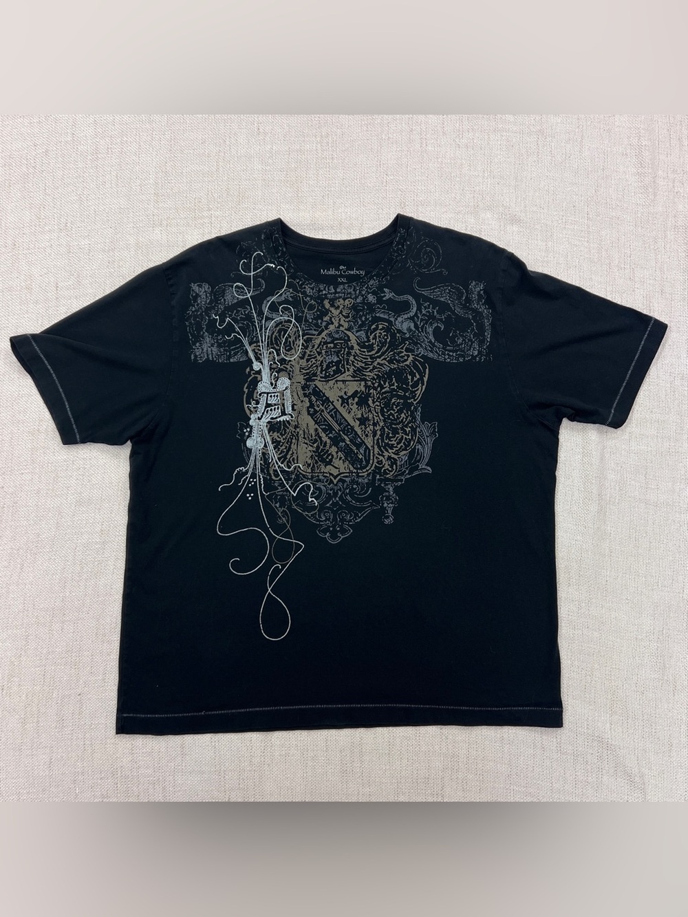 Malibu Cowboy Black Graphic Tee Gothic Crest XXL
